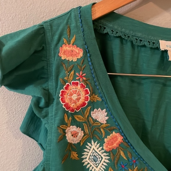 Sundance Lakelynn Floral Top Teal Blue size S - Picture 2 of 8